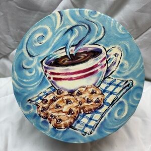 Decorative Storage box with Coffee and Cookies Design blue